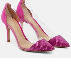 NEW Gianvito Rossi Fuchsia Crystal-Embellished Pointed Toe PVC Side Pumps